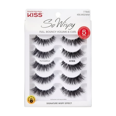 KISS So Wispy False Eyelashes  Multipack, Style 'Pompadour', 5 Pairs Strip Lashes