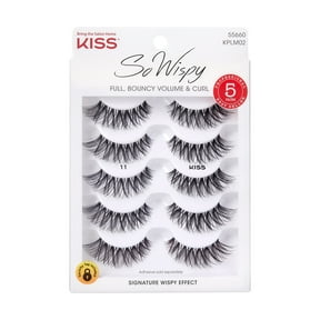 Kiss So Wispy False Eyelashes, Strip Lashes, Style 11, Black, 12mm, 5 Pairs