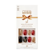 KISS Special Design Limited Edition Medium Square Holiday Fake Nails, Multi, 28 Pieces