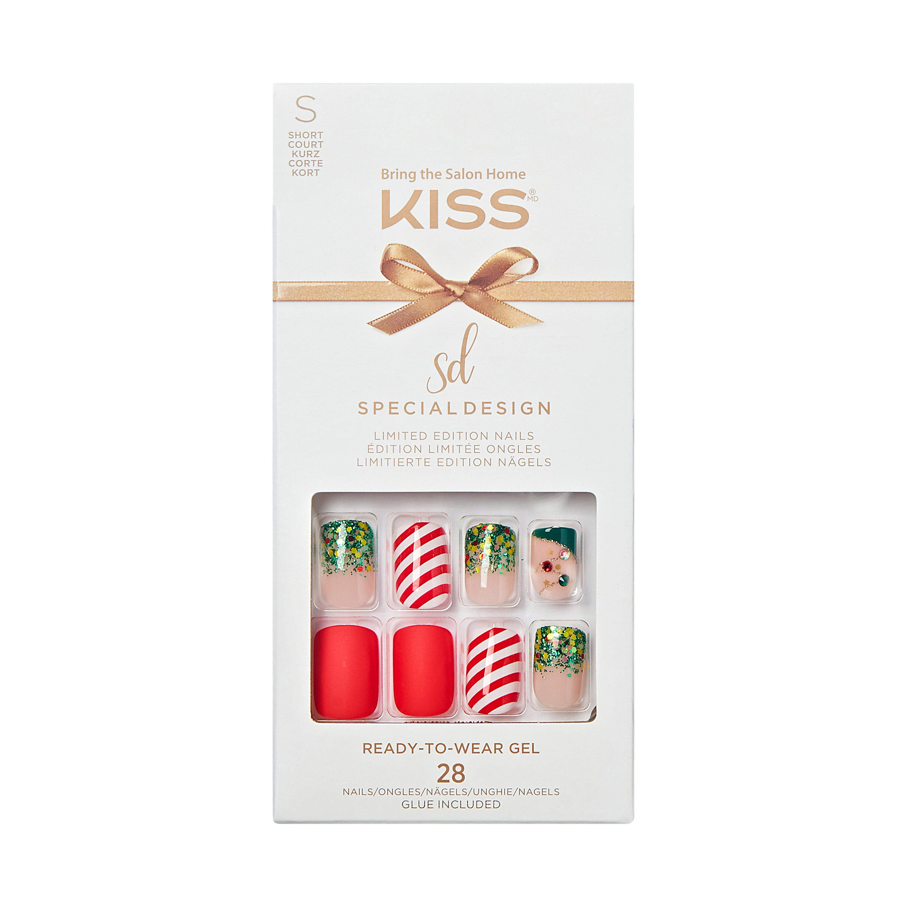 KISS Special Design Limited Edition Short Square Holiday Fake Nails, Multi, 28 Pieces