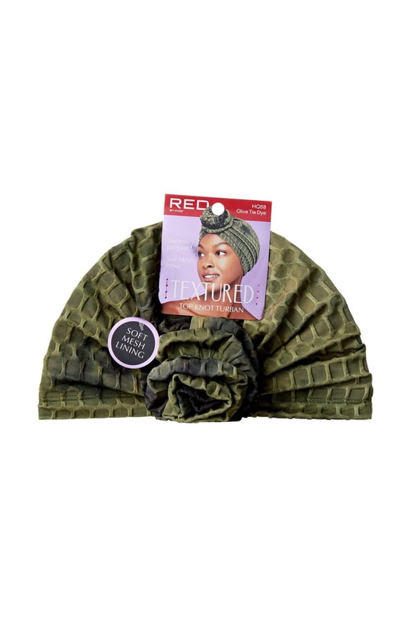 - TEXTURED TOP KNOT TURBAN OLIVE TIE DYE
