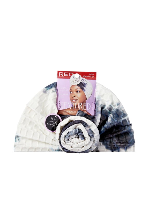 - TEXTURED TOP KNOT TURBAN WHITE TIE DYE