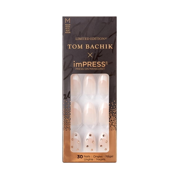 KISS TOM BACHIK x imPRESS Medium Almond Press-On Nails, Neutral, 30 Pieces