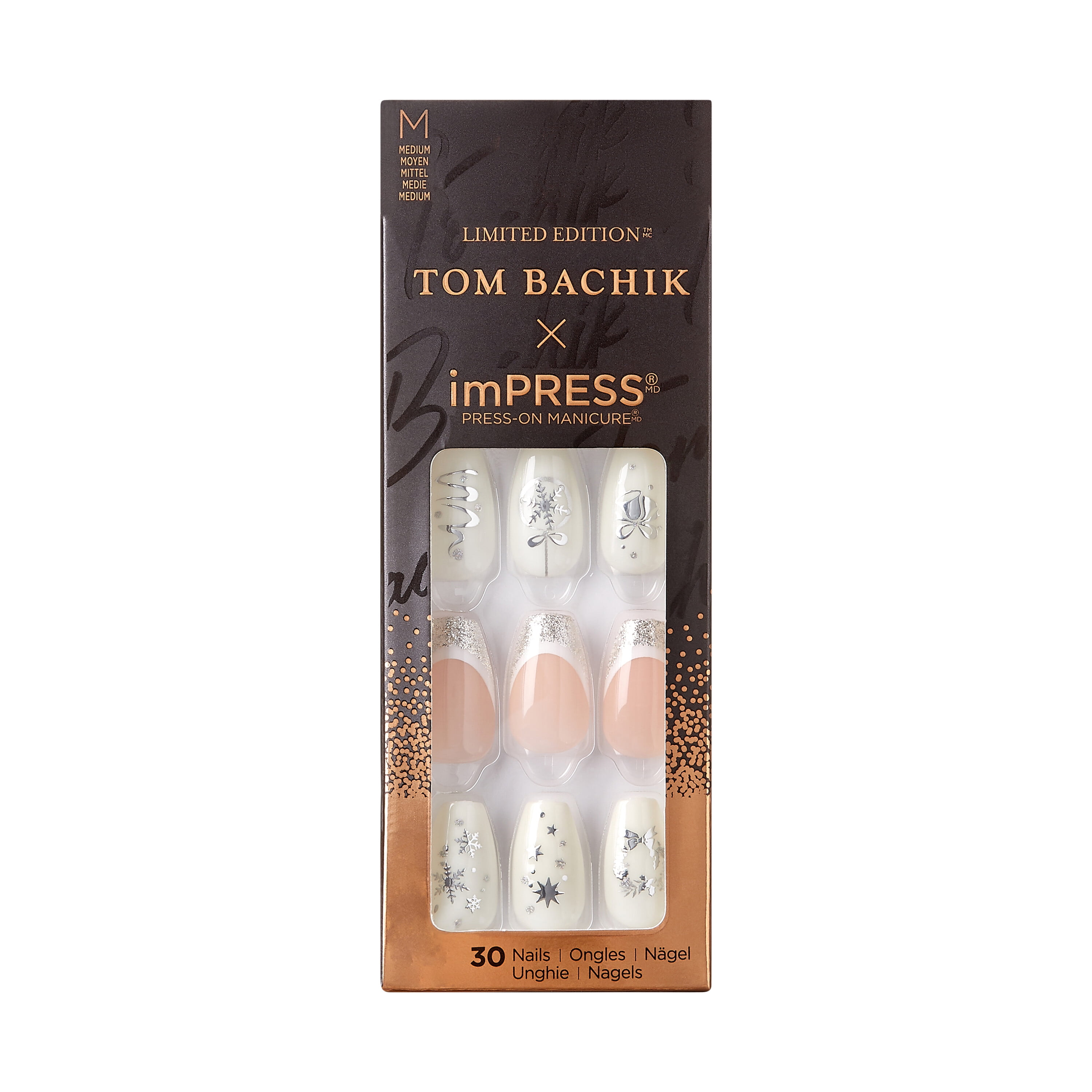 KISS TOM BACHIK x imPRESS Medium Coffin PressOn Nails, White, 30