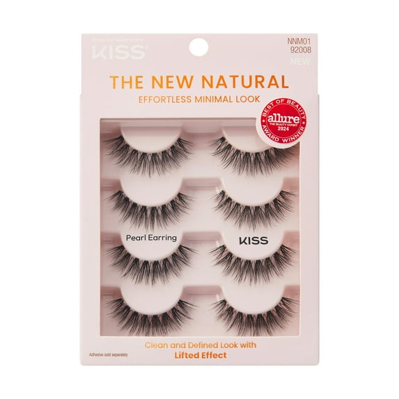 Kiss The New Natural False Eyelashes Full Strip Lash Multipack, 'Pearl Earring', 4 Pairs