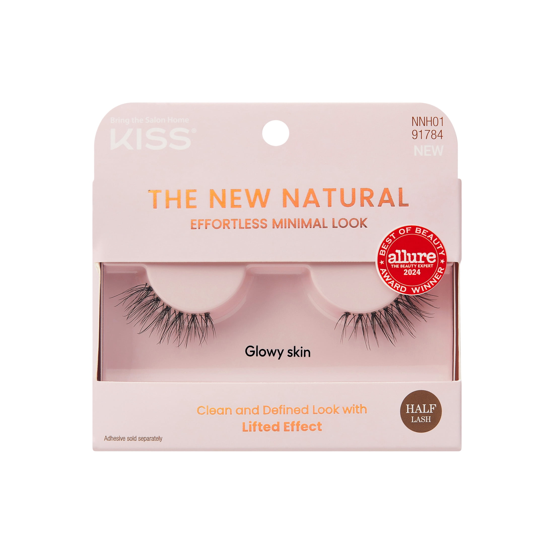 KISS The New Natural False Eyelashes Half Strip Lash Single Pack, 'Glowy Skin', 1 Pair