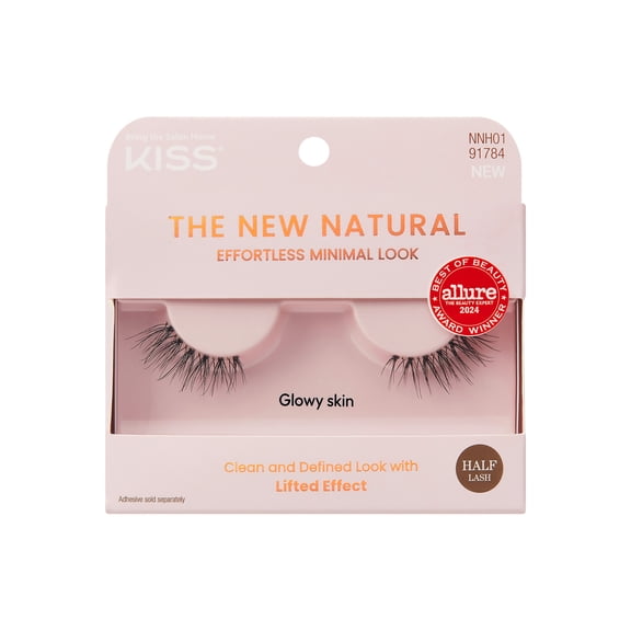 KISS The New Natural False Eyelashes Half Strip Lash Single Pack, 'Glowy Skin', 1 Pair