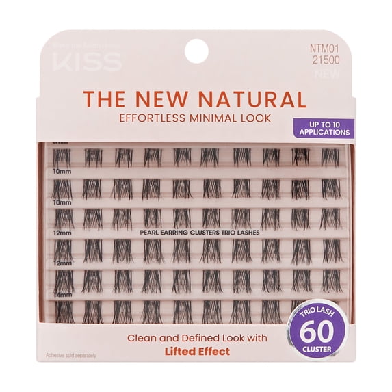 Kiss The New Natural False Eyelashes, Lash Extension Kit, Pearl Earring, 60 Trio Lash Clusters