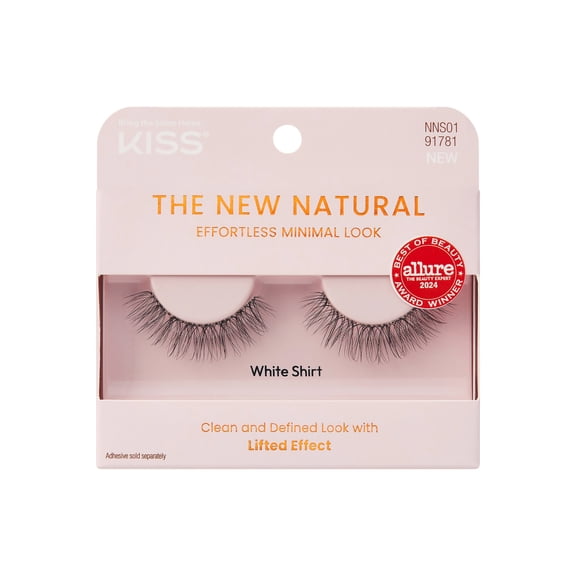 KISS The New Natural False Eyelashes Full Strip Lash Single Pack, 'White Shirt', 1 Pair
