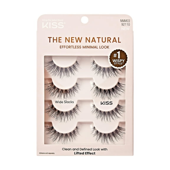 KISS The New Natural False Eyelashes Full Strip Lash Multipack, 'Wide Slacks', 4 Pairs
