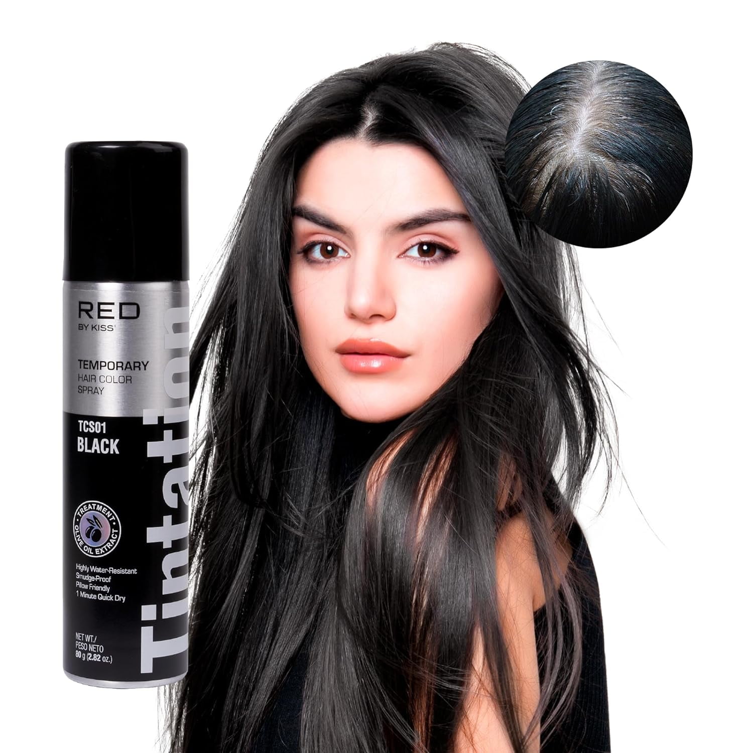 RED by Kiss Tintation Temporary Hair Color Spray, Instant Gray Root Cover Up, WaterResistant
