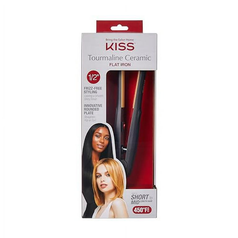 KISS Tourmaline Ceramic Flat Iron Hair Straightener Styling Tool 1 2 Thick Extra Long Rounded Curved Plates 30 Second Heat Up 450A F Max