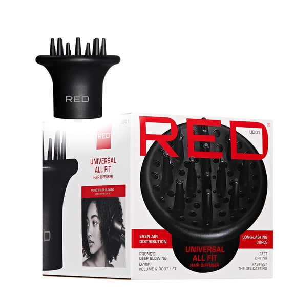 Red by Kiss Universal Hair Dryer Diffuser, Heavy Duty Rubber Grip, Long Prongs for Volume & Root Drying, Compact Design Fits 99% Dryers for Fast Drying & Shine Boost and Bouncy Curls