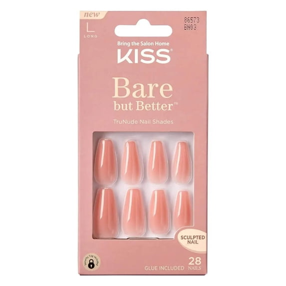 KISS USA Bare but Better Sculpted Nude Fake Nails, Nude Glow, 28 Count