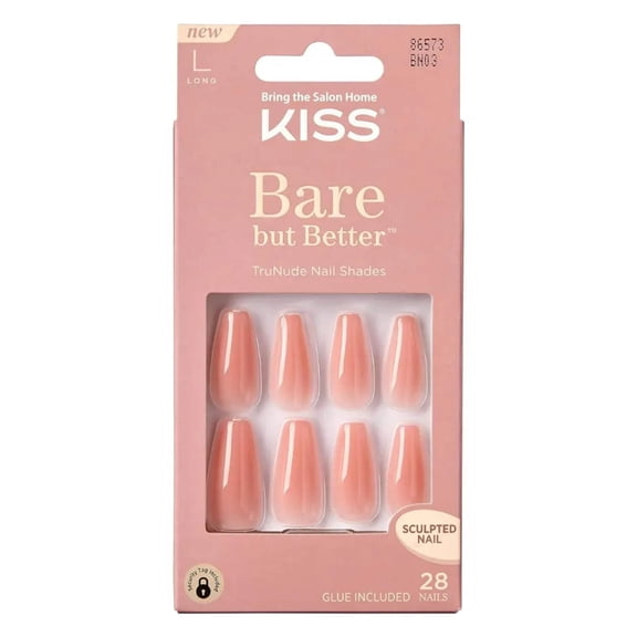 KISS USA Bare but Better Sculpted Nude Fake Nails, Nude Glow, 28 Count