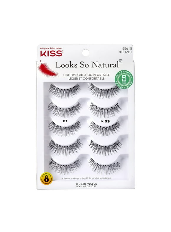 KISS USA Looks So Natural False Eyelashes, 5 Pair Multipack 03, Black, Adult