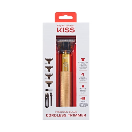 Kiss Precision Blade Cordless Hair Trimmer, Stainless Steel T-Blade, High-Speed Motor, Gold, 8 Pieces