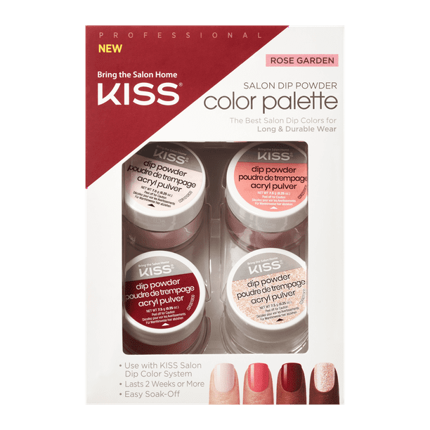 KISS USA Salon Nail Dip Powder Nail Kit Color Palette, Rose Garden, 4 Count, Nail Art