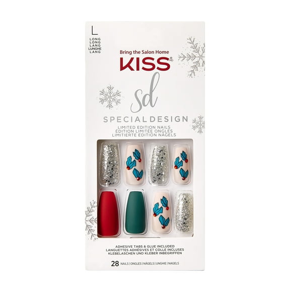 KISS USA Special Design Holiday Limited Edition Fake Nails, Snow Balls, 28 Count