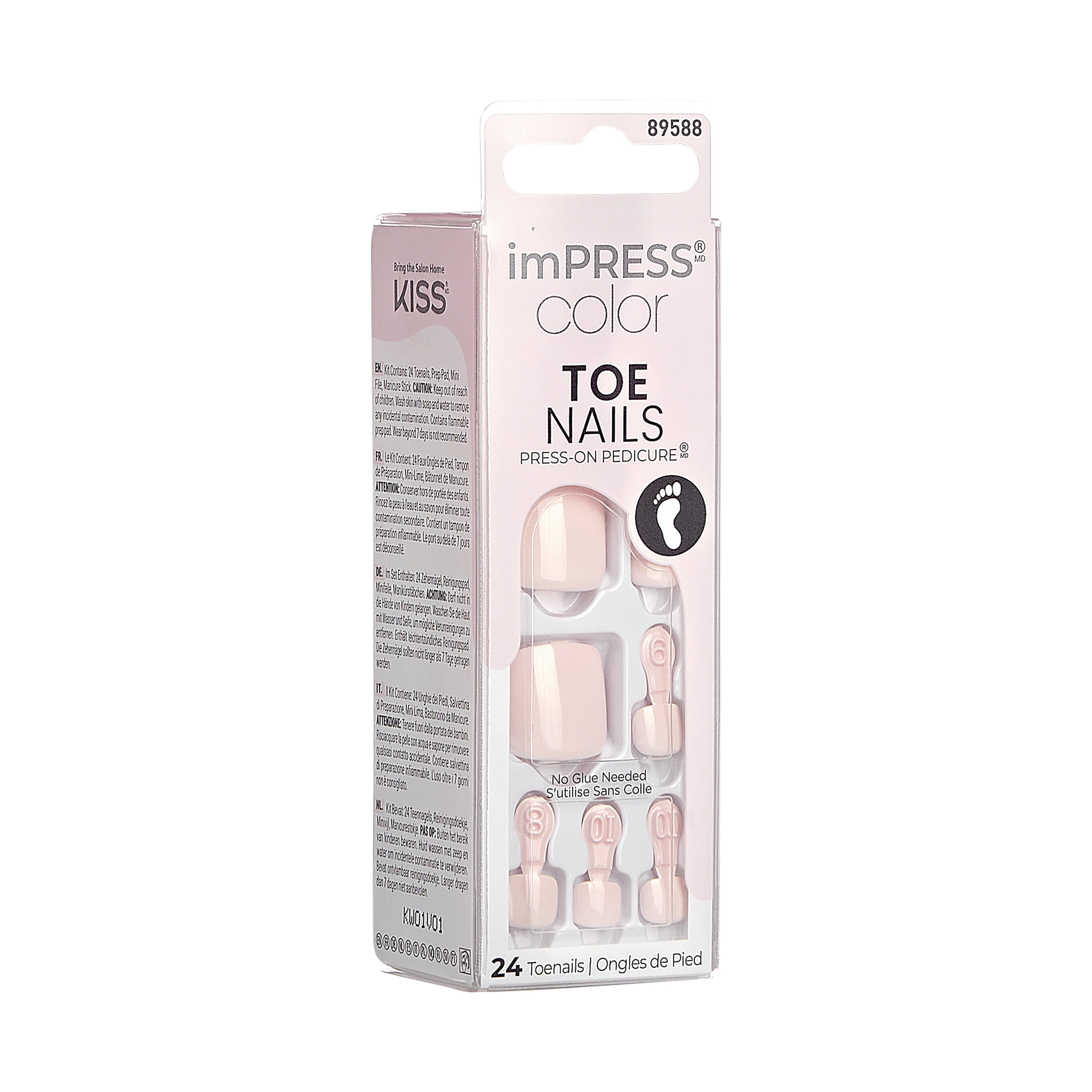 KISS USA imPRESS Color Square Press-on Toenails, Pink, 24 Pieces