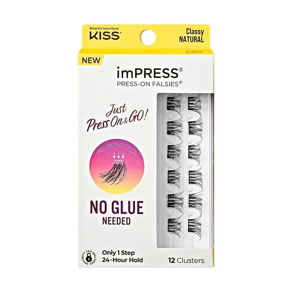 KISS USA imPRESS Press-On Falsies Eyelash Clusters Minipack, Natural, Classy, 12 Ct., Black, Adult