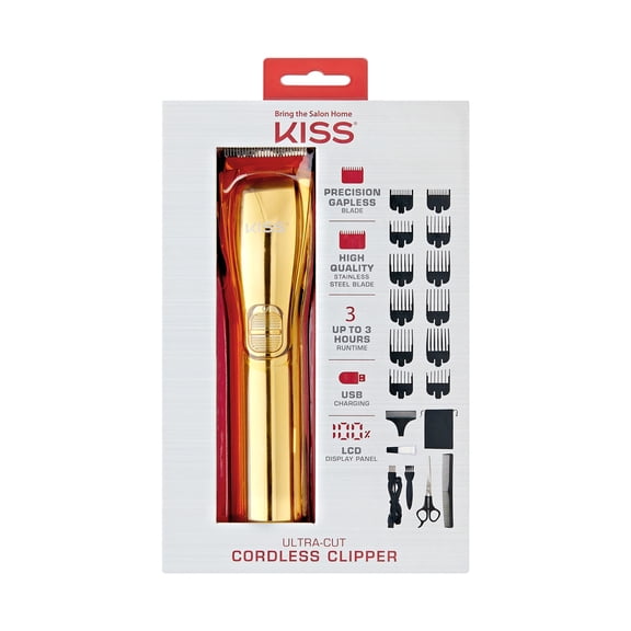 KISS Ultra-Cut Cordless Hair Clipper with Carbon Steel Blade, 19-Piece Kit