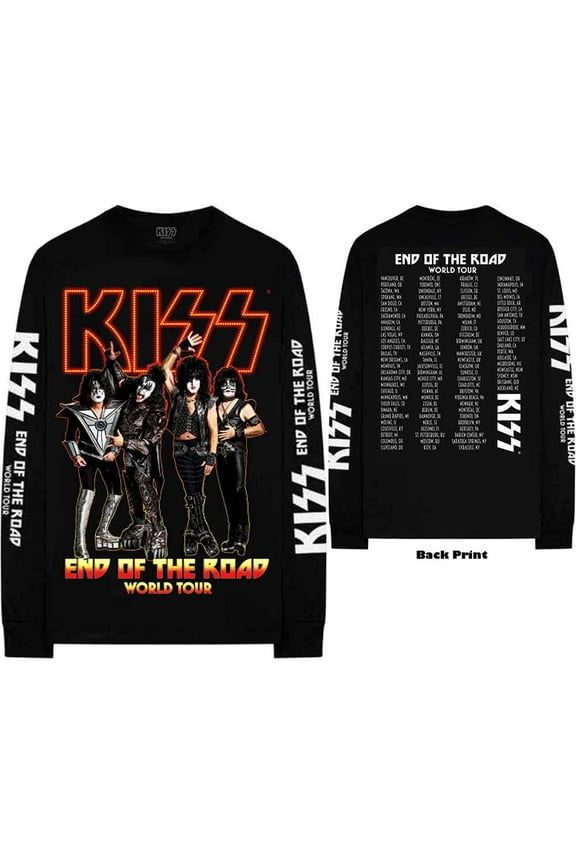 KISS Unisex Long Sleeve T-Shirt End Of The Road Tour (Back & Sleeve Print) (Medium)