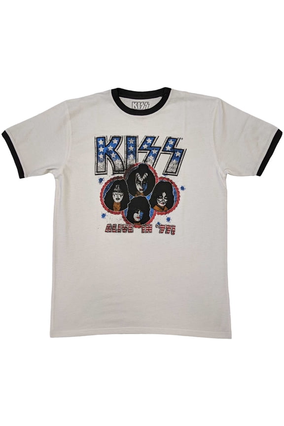 KISS Unisex Ringer T-Shirt Alive in '77 (X-Large)