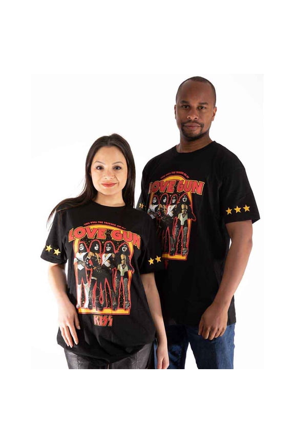 KISS Unisex T-Shirt Love Gun Stars (Sleeve Print) (Medium)