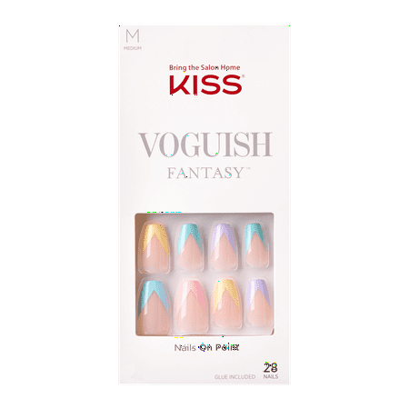 KISS Voguish Fantasy Fake Nails, Purple, Medium Coffin, 'Disco Ball', 28 Ct.