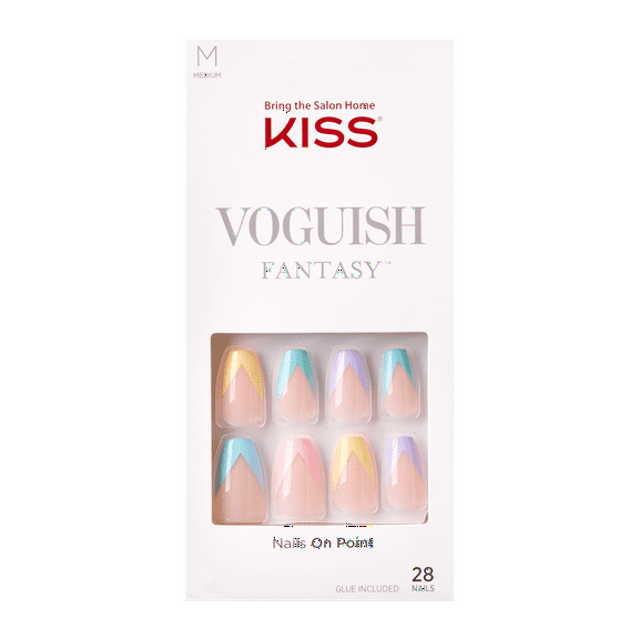 KISS Voguish Fantasy Fake Nails, Purple, Medium Coffin, 'Disco Ball', 28 Ct.