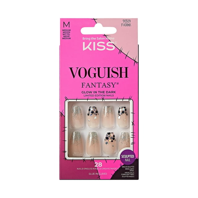 KISS Voguish Fantasy Halloween Nails, Black & Silver, Medium Length ...