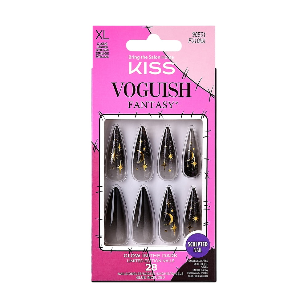 KISS Voguish Fantasy Halloween Nails, Black, XLong Length, Stiletto