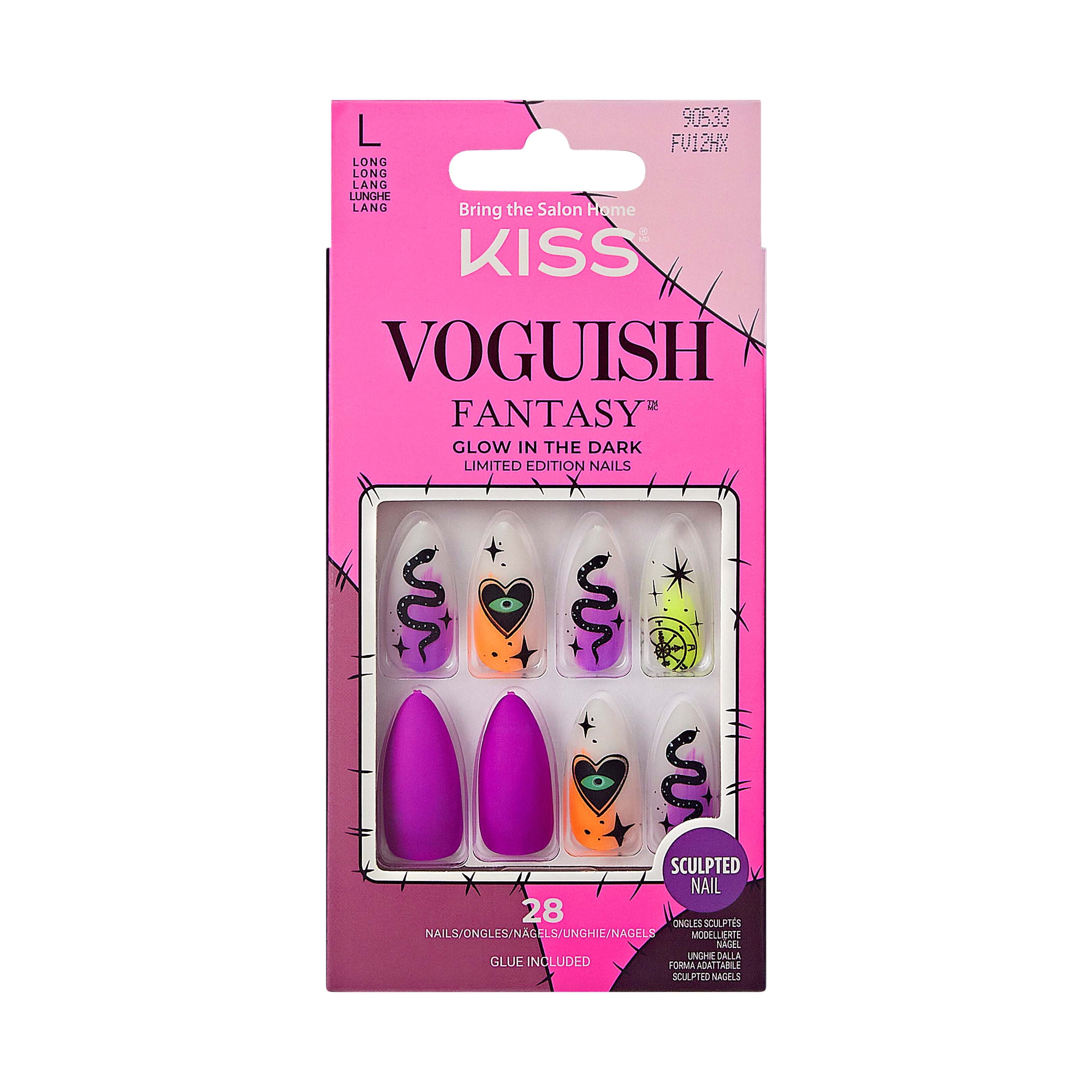 KISS Voguish Fantasy Halloween Nails, Purple, Long Length, Almond Shape, 'Horrorble', 31 Ct