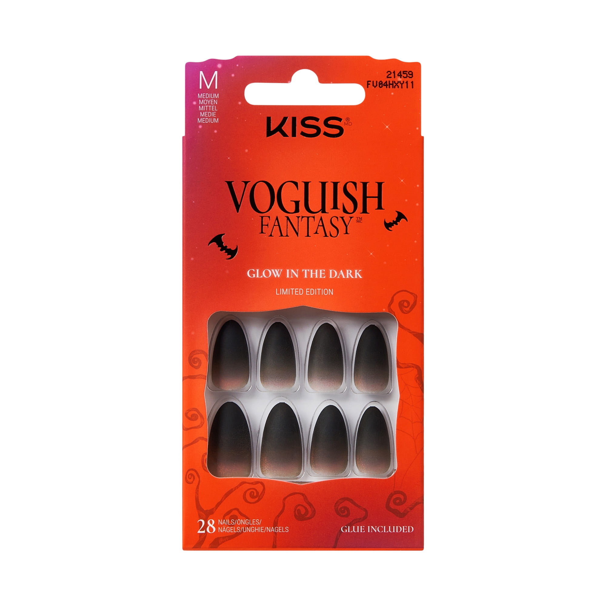 KISS Voguish Fantasy Halloween Press On Nails Almond, Chilling Char, Medium, 28 Count