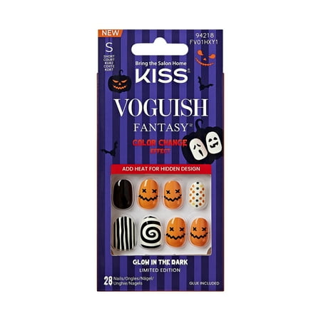 KISS Voguish Fantasy Halloween Press-On Nails, Black, Short Oval, 31 Ct.