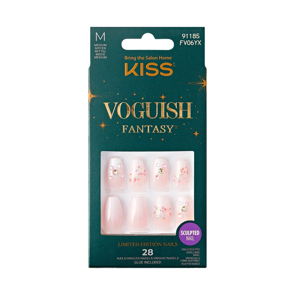 KISS Voguish Fantasy Holiday Press-On Nails, Warm Hugs, White, Medium ...