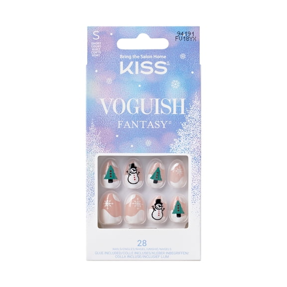 KISS Voguish Fantasy Holiday, Press on Nails, Bring Me Love, White, Short Almond, 28 Count