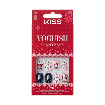 KISS Voguish Fantasy Holiday Press on Nails, Snow Much Fun, Multicolor, Short Squoval, 28 Count