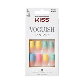 KISS Voguish Fantasy Long Square Glue-On Summer Nails, Multi-Pastel, 28 Pieces