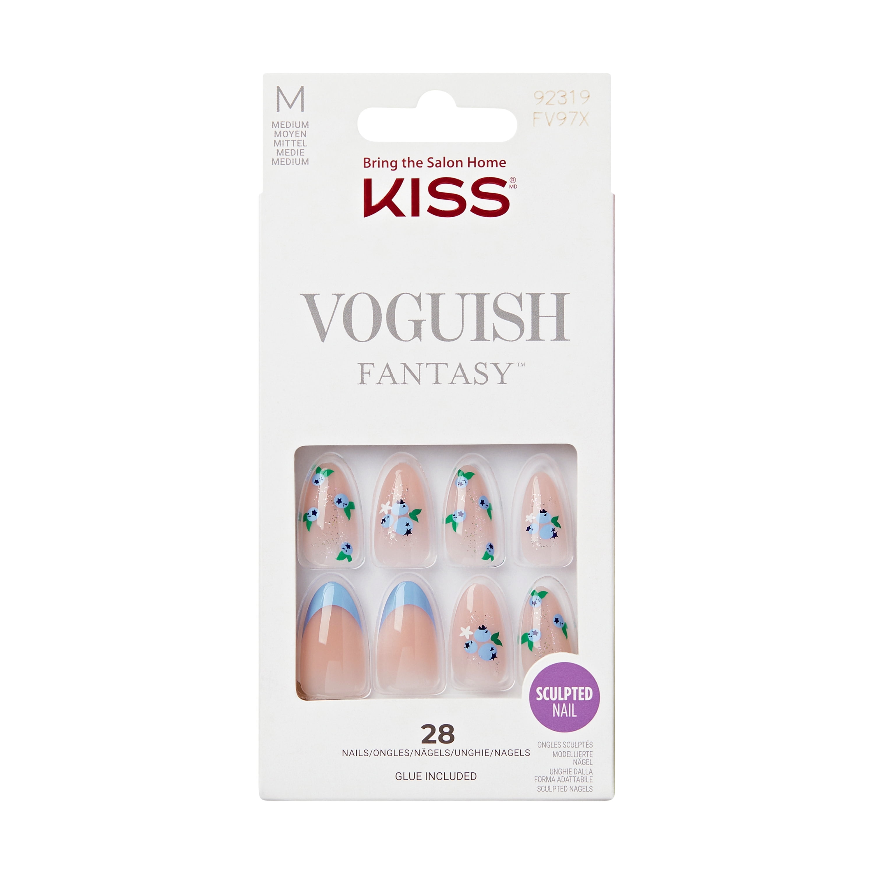KISS Voguish Fantasy, Press On Nails, Be You, Blue, Medium Almond, 28 Count