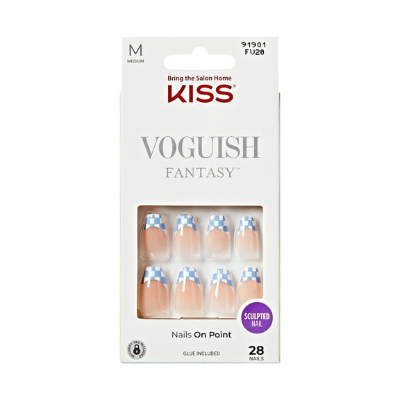 Open Box KISS Voguish Fantasy, Press On Nails, Ending Scene, Blue, Medium Coffin, 28 Count