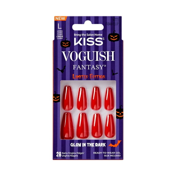 KISS Voguish Fantasy, Press On Nails, Gala Night, Red, Long Coffin, 28 Count