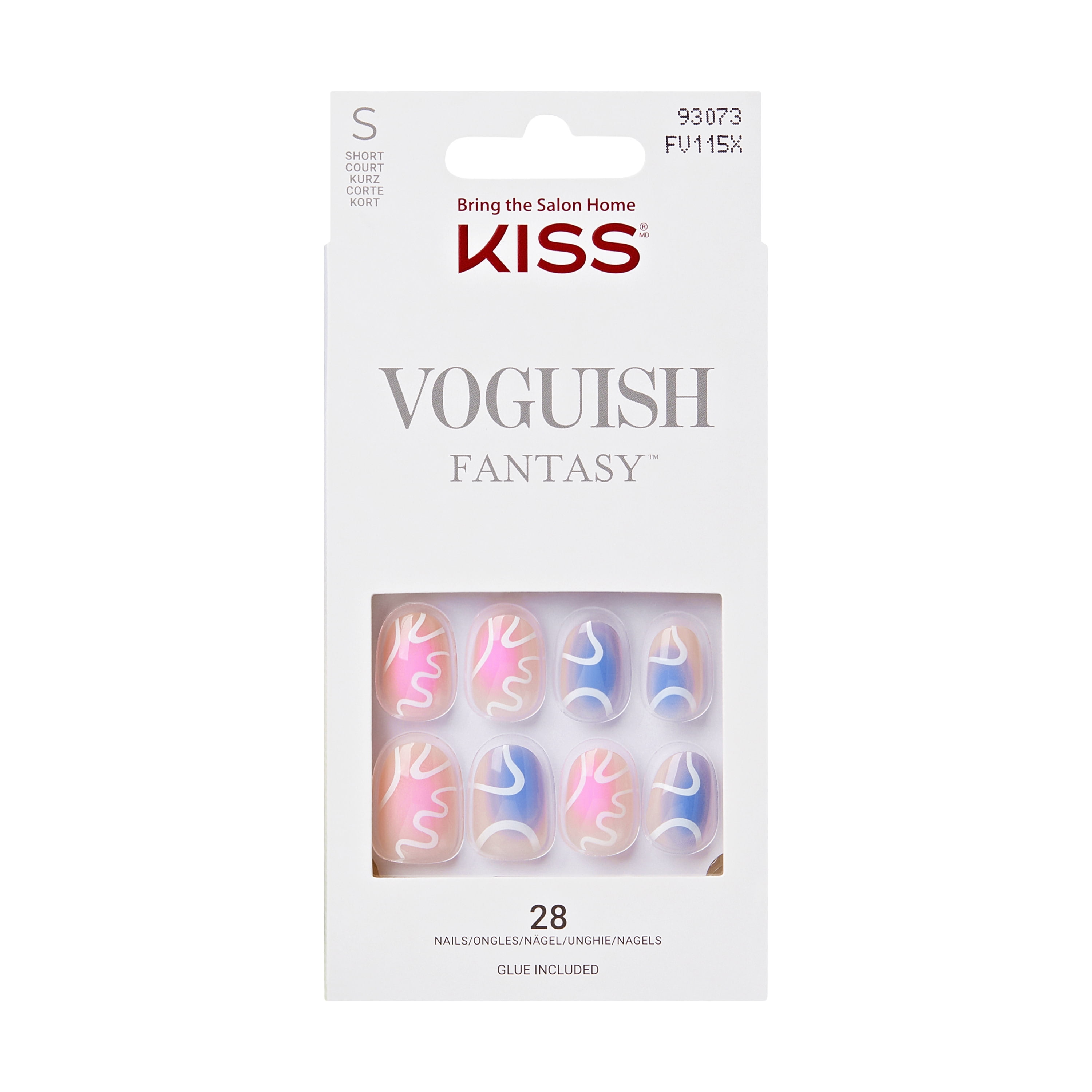 KISS Voguish Fantasy, Press-On Nails, Loverboy, Multicolor, Short Oval, 28 Count