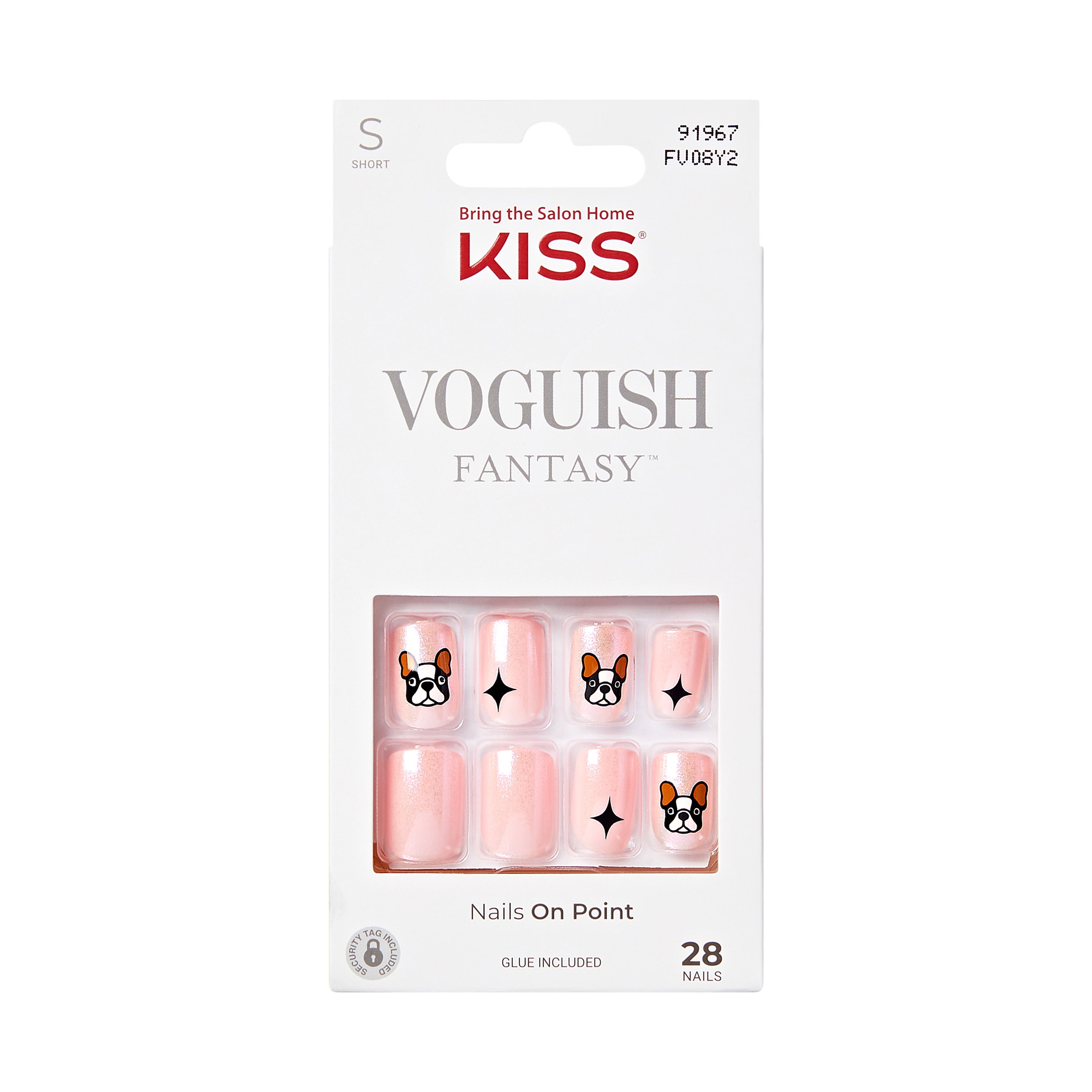 KISS Voguish Fantasy, Press On Nails, Memory of Us, Pink, Short Squoval, 28 Count