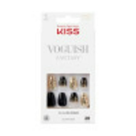 KISS voguish fantasy, press-on nails, radient, black, short coffin, 28 count