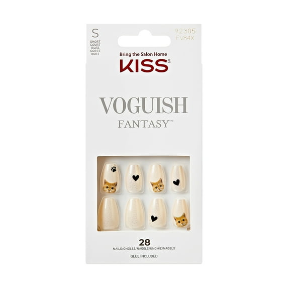 KISS Voguish Fantasy, Press On Nails, Recap, Beige, Short Coffin, 28 Count