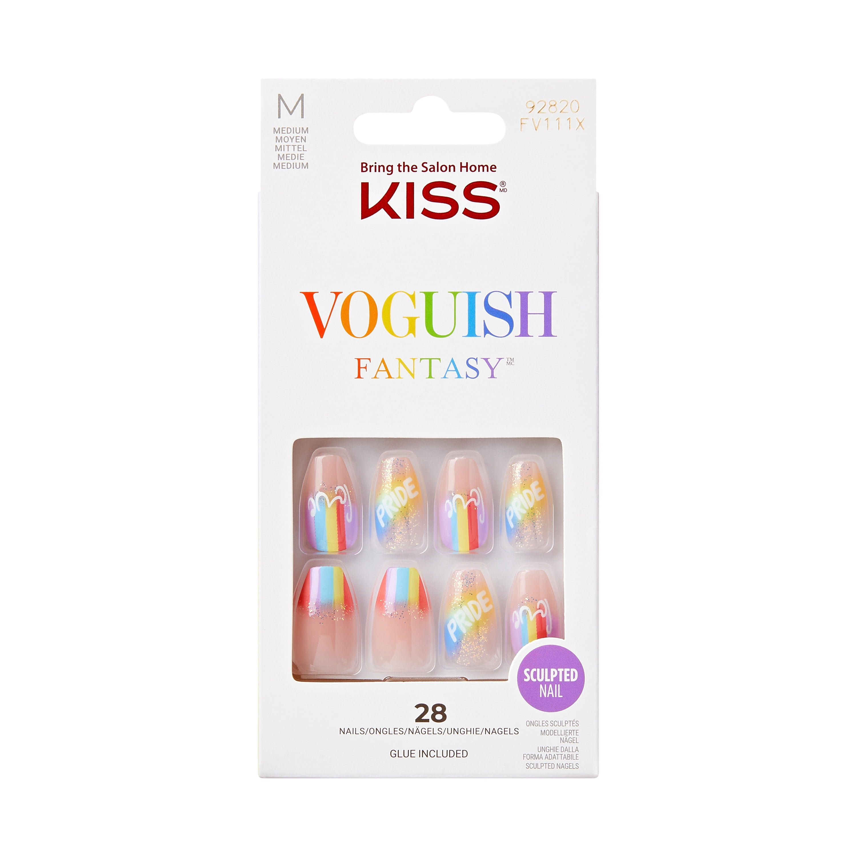 KISS Voguish Fantasy, Press On Nails, Self Worth, Multicolor, Medium Coffin, 28 Count