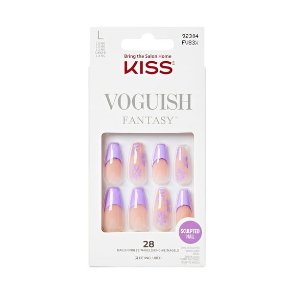 KISS Voguish Fantasy, Press On Nails, Sunkissed, Purple, Long Coffin, 28 Count