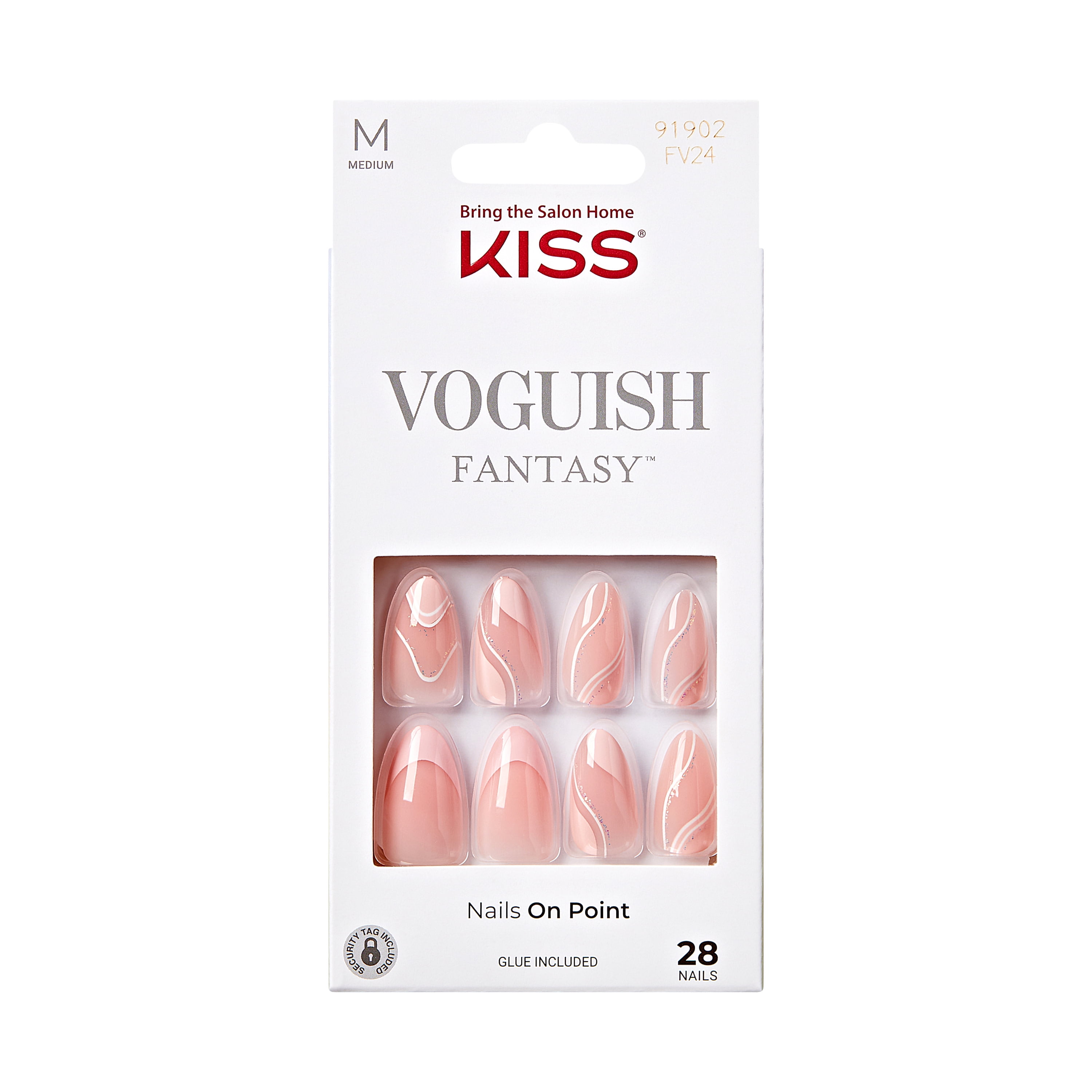 KISS Voguish Fantasy, Press-On Nails, Underwater, Pink, Medium Almond, 28 Count